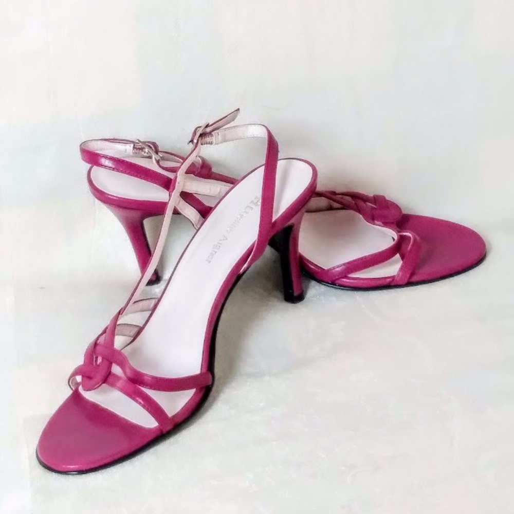 Etienne Aigner Leather Open Toe Strap Heels Size 7.5M Like New!